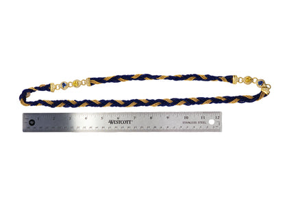 Yellow Gold Multi-Strand Twisted Blue Glass Bead, Sapphire, and Diamond Sautoir Necklace