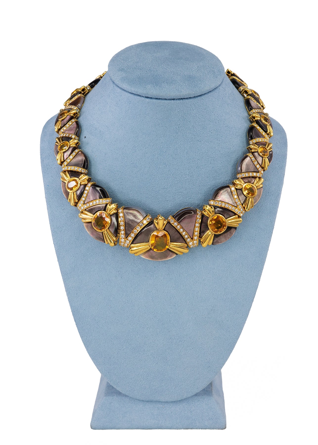 Yellow Sapphire & Mother Of Pearl Diamond Necklace