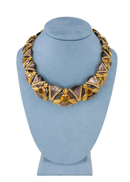 Yellow Sapphire & Mother Of Pearl Diamond Necklace