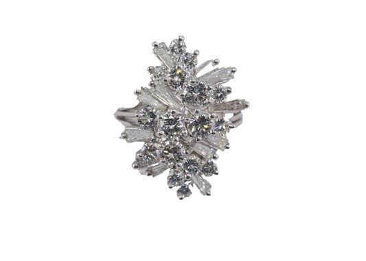 White Gold Diamond Cluster Spray Ring