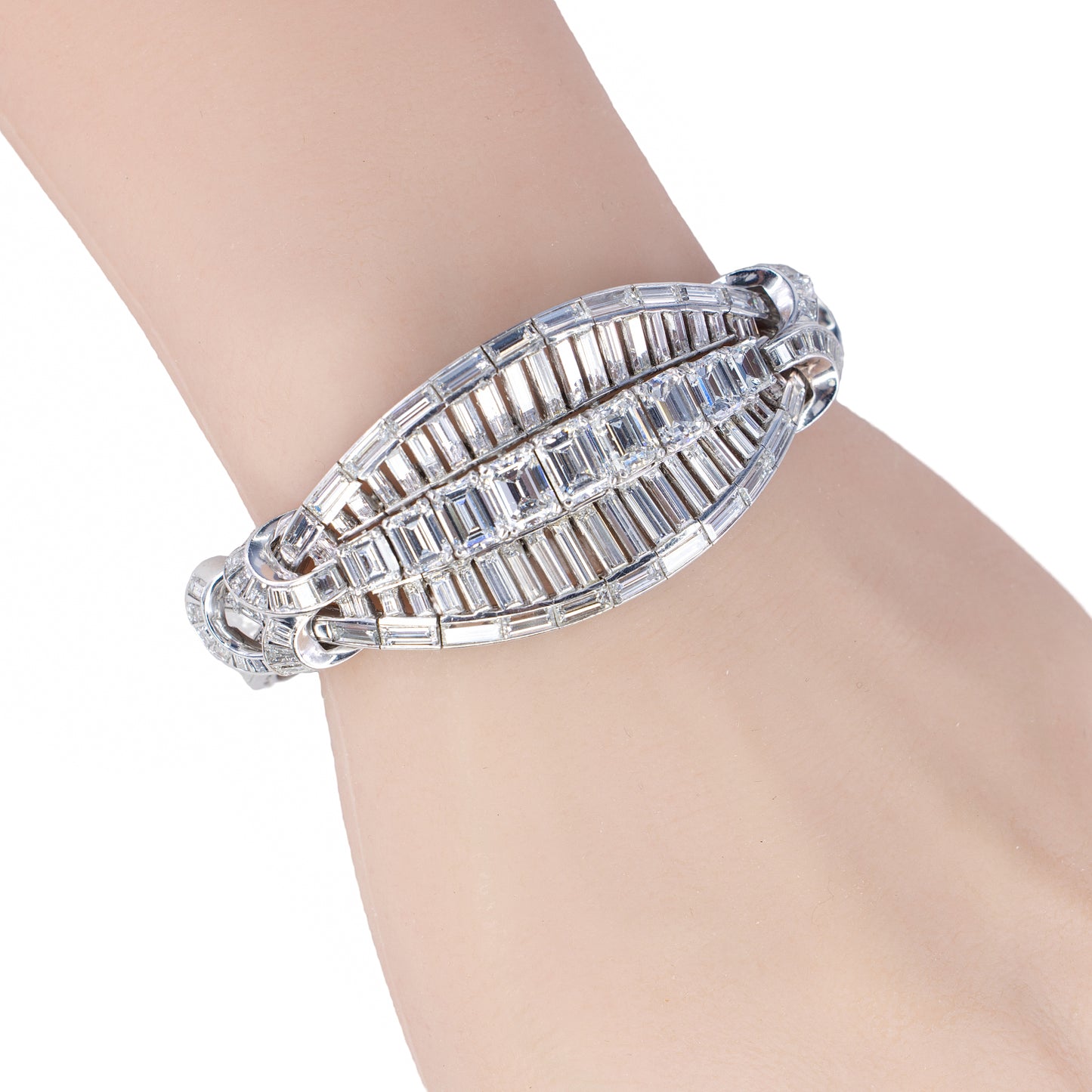 Emerald-Cut and Baguette Diamonds Platinum Bracelet