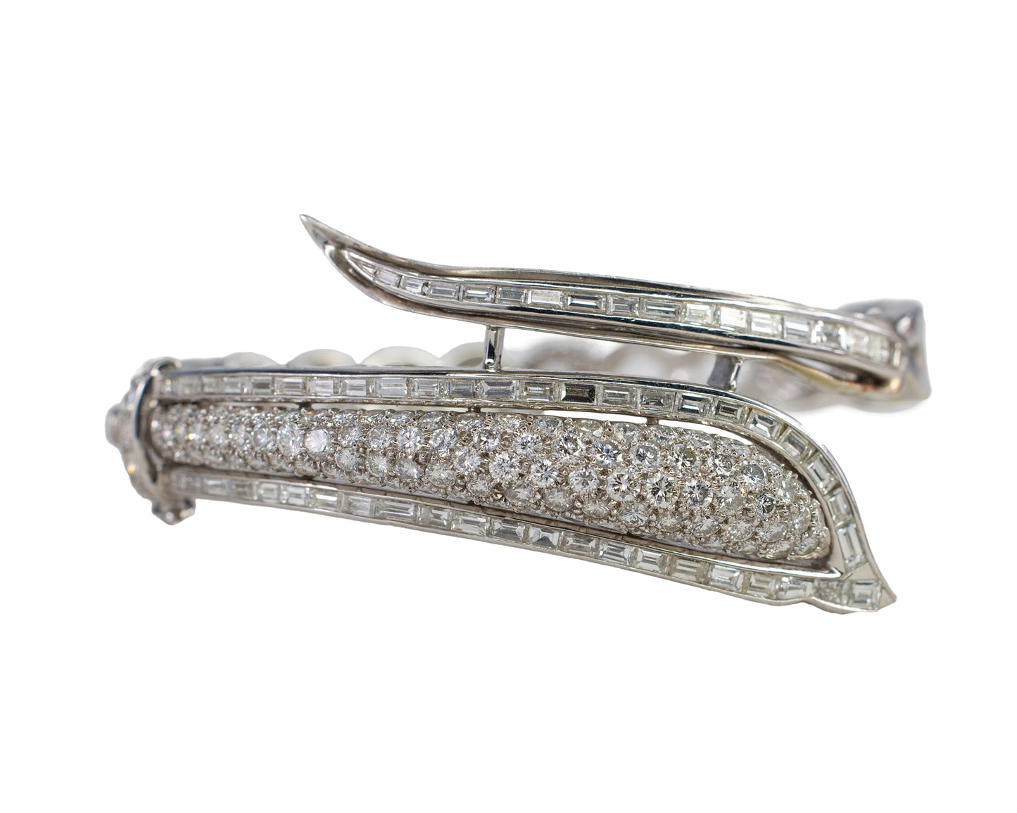 White Gold Diamond Bypass Hinged Bangle Bracelet