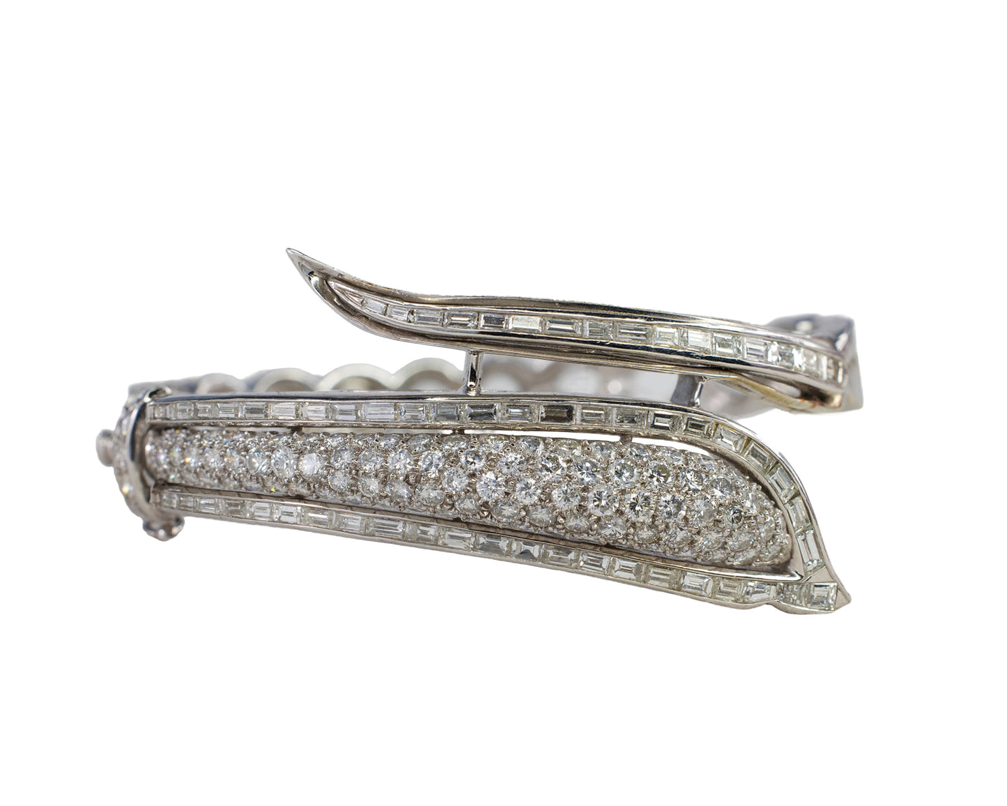 White Gold Diamond Bypass Hinged Bangle Bracelet