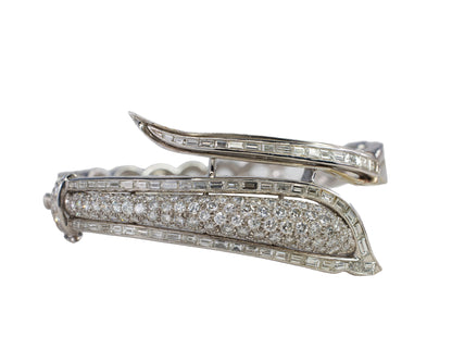 White Gold Diamond Bypass Hinged Bangle Bracelet