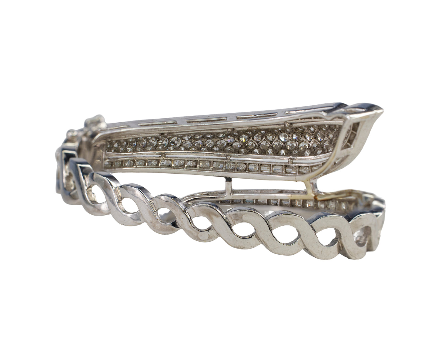 White Gold Diamond Bypass Hinged Bangle Bracelet