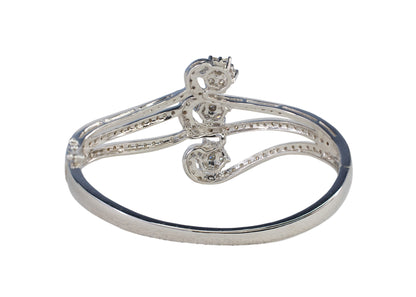 White Gold Three Floral Cluster Swirl Diamond Bangle Bracelet