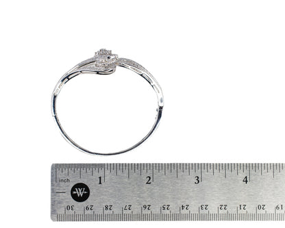 White Gold Three Floral Cluster Swirl Diamond Bangle Bracelet