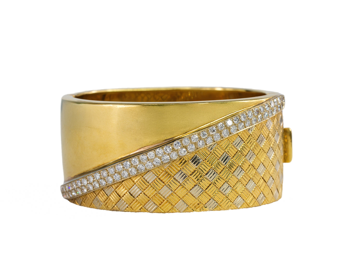 Vintage Two-Tone Diamond Woven Gold Bangle Bracelet