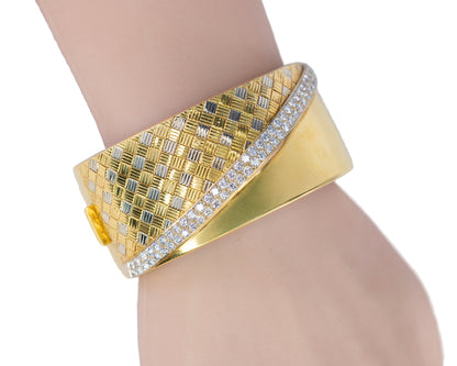 Vintage Two-Tone Diamond Woven Gold Bangle Bracelet