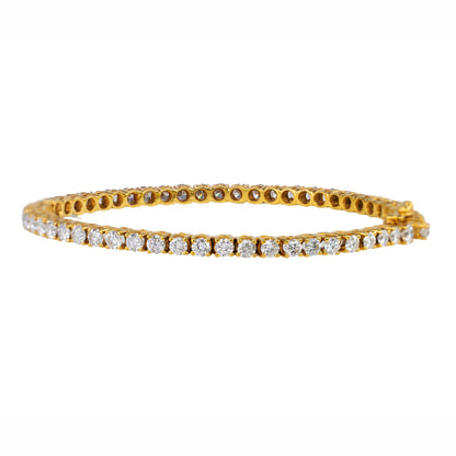 Yellow Gold Round Brilliant Diamond Tennis Bangle Bracelet