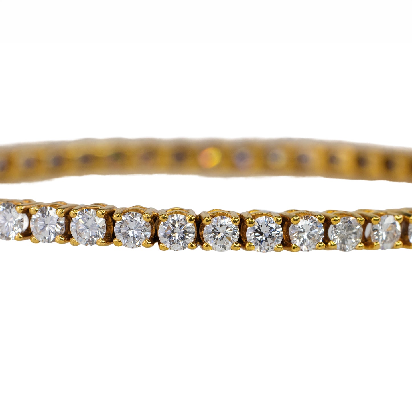 Yellow Gold Round Brilliant Diamond Tennis Bangle Bracelet