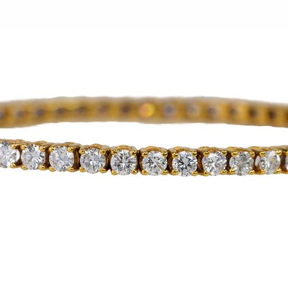 Yellow Gold Round Brilliant Diamond Tennis Bangle Bracelet