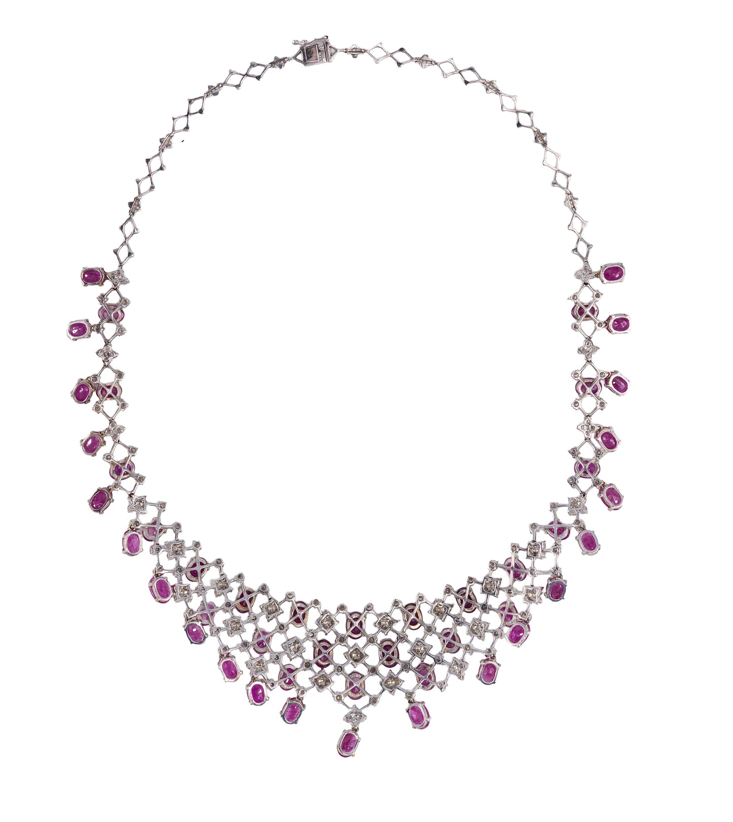 White Gold Ruby and Diamond Fringe Necklace