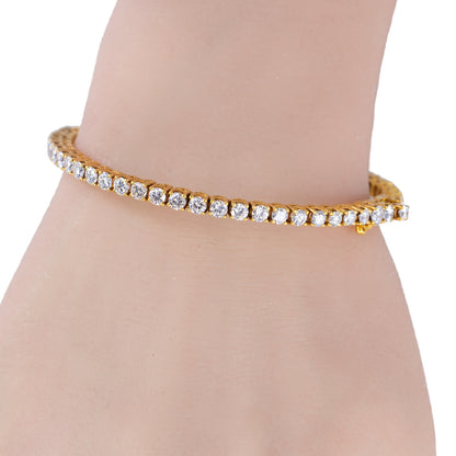 Yellow Gold Round Brilliant Diamond Tennis Bangle Bracelet