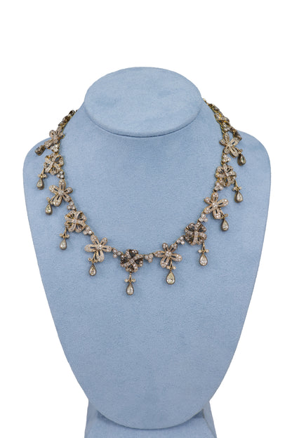 Two-Tone 18 Karat Gold Diamond Floral Necklace