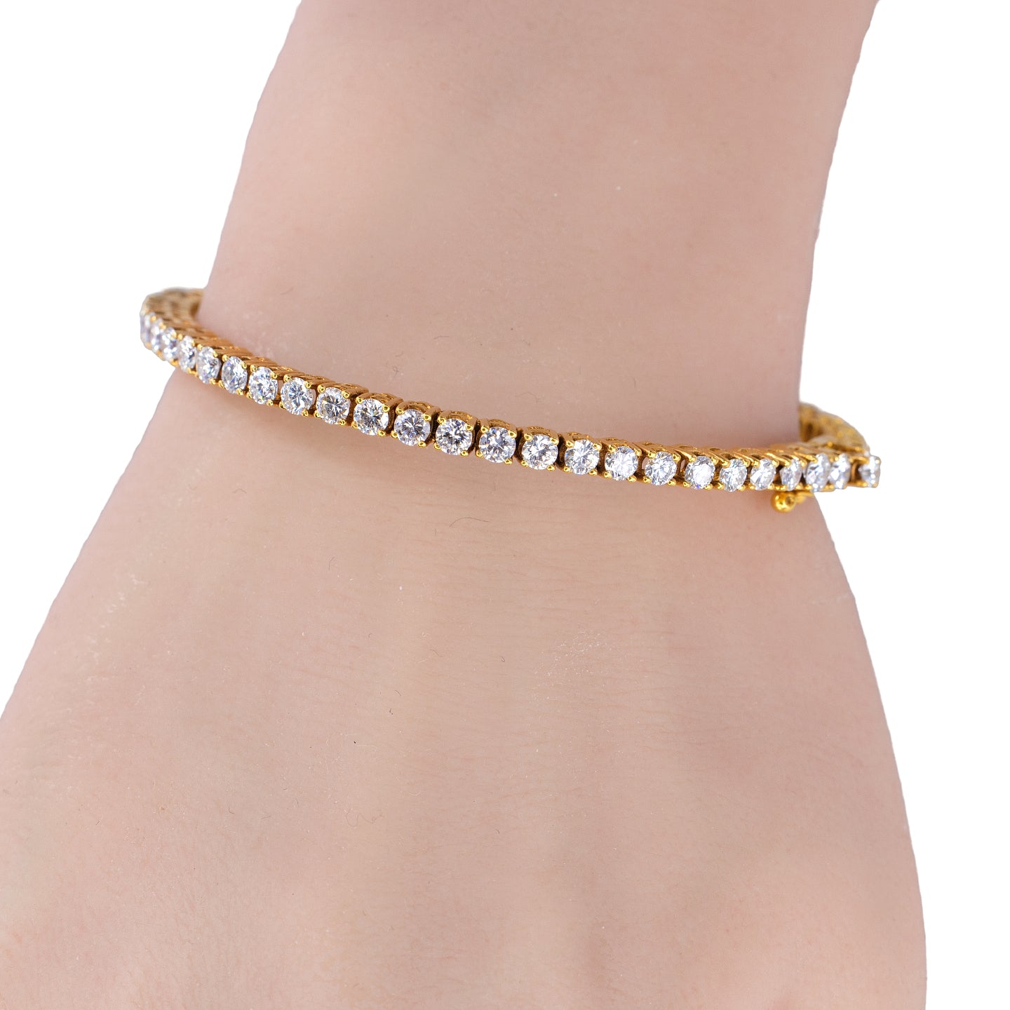 Yellow Gold Round Brilliant Diamond Tennis Bangle Bracelet