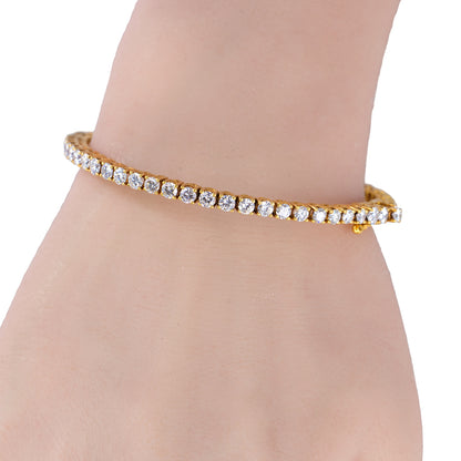 Yellow Gold Round Brilliant Diamond Tennis Bangle Bracelet