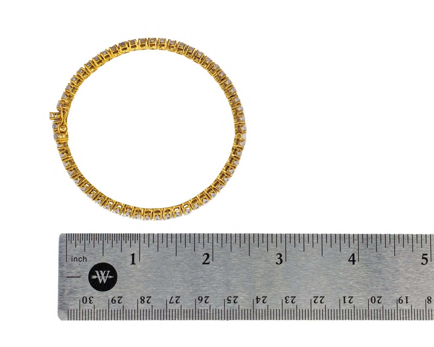 Yellow Gold Round Brilliant Diamond Tennis Bangle Bracelet