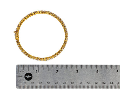 Yellow Gold Round Brilliant Diamond Tennis Bangle Bracelet