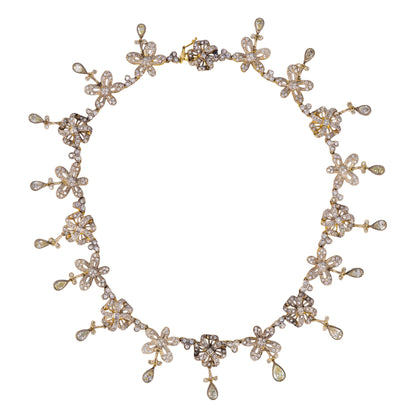 Two-Tone 18 Karat Gold Diamond Floral Necklace