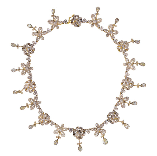 Two-Tone 18 Karat Gold Diamond Floral Necklace