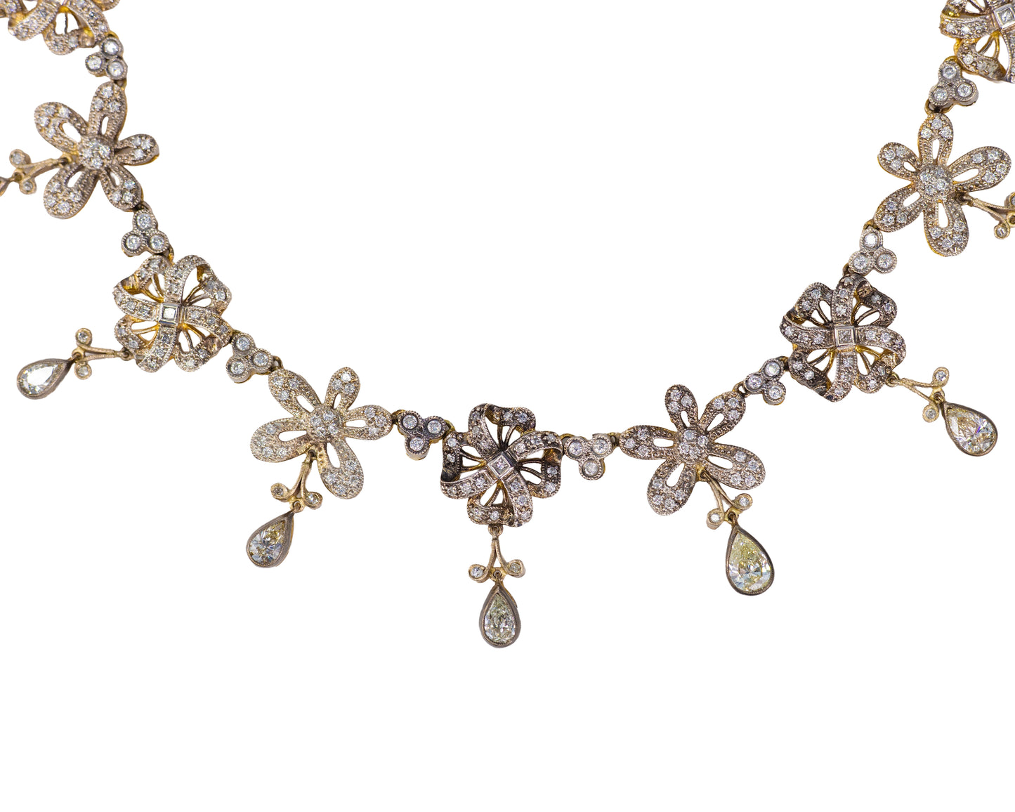 Two-Tone 18 Karat Gold Diamond Floral Necklace
