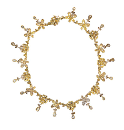 Two-Tone 18 Karat Gold Diamond Floral Necklace