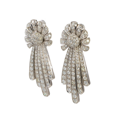 White Gold Vintage Diamond Spray Motif Drop Earrings