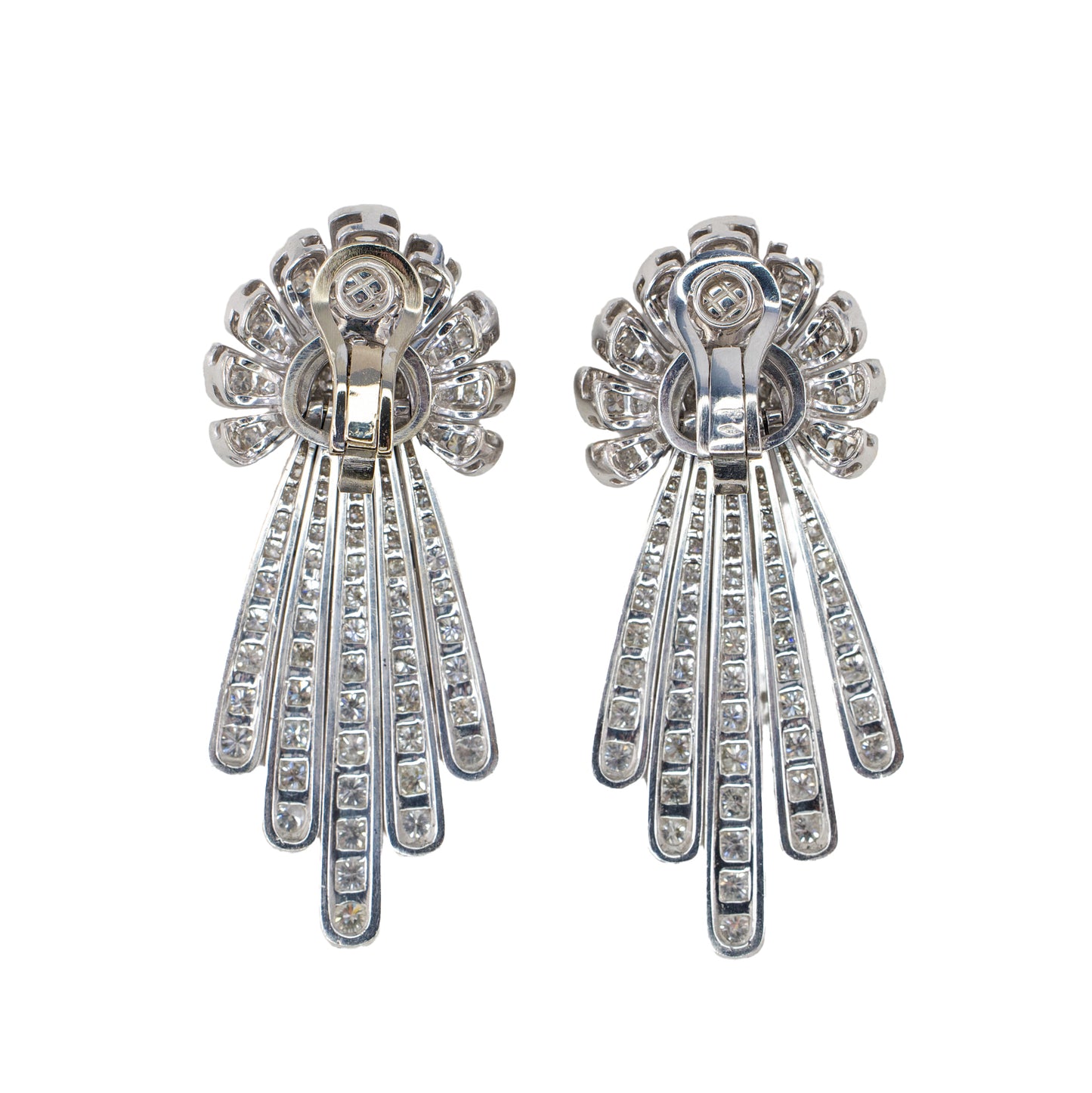 White Gold Vintage Diamond Spray Motif Drop Earrings