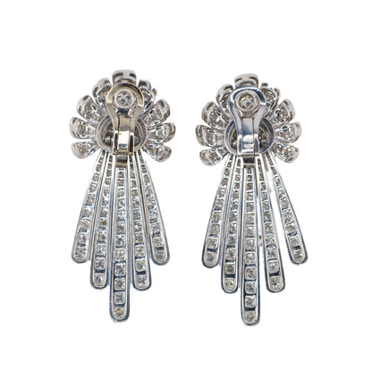 White Gold Vintage Diamond Spray Motif Drop Earrings