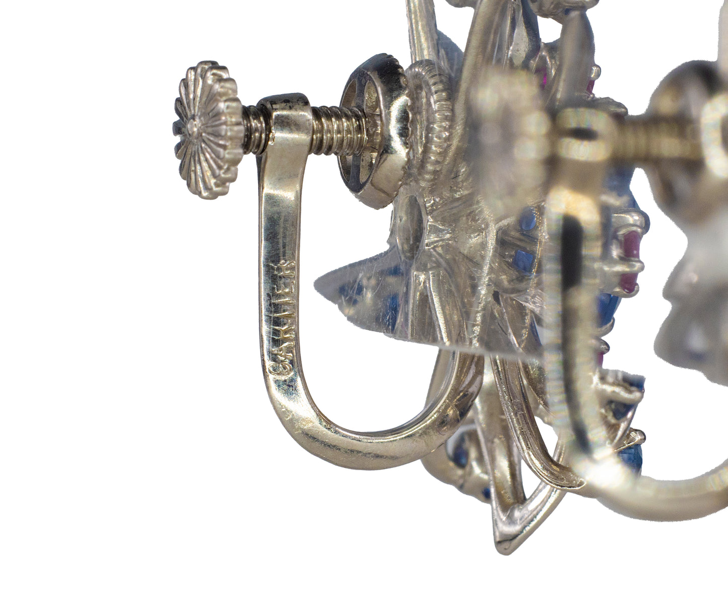Cartier Platinum Sapphire & Ruby Floral Earrings