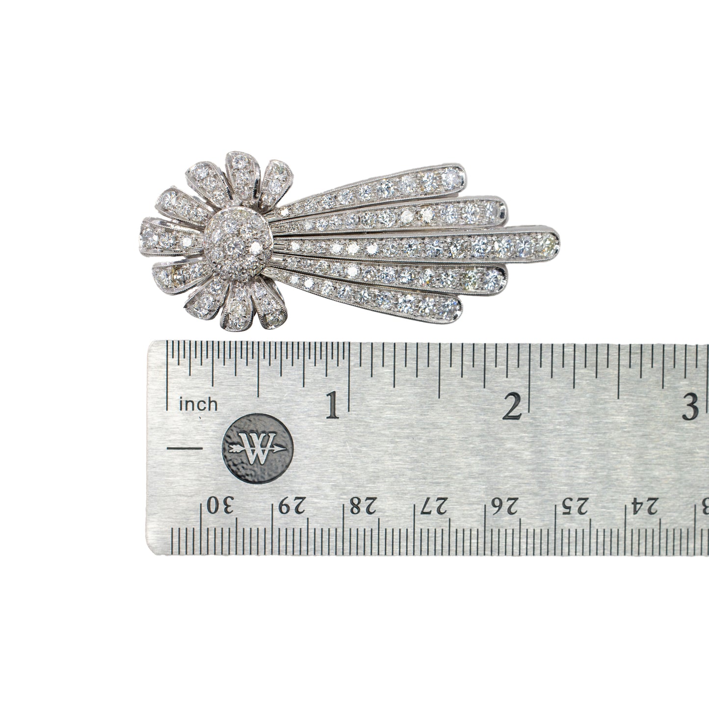 White Gold Vintage Diamond Spray Motif Drop Earrings