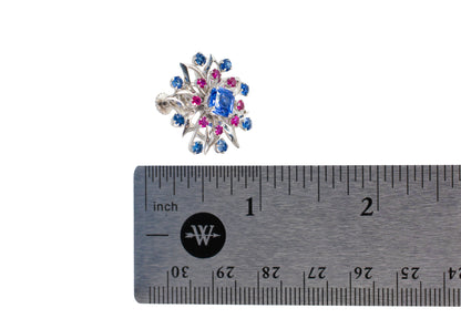 Cartier Platinum Sapphire & Ruby Floral Earrings