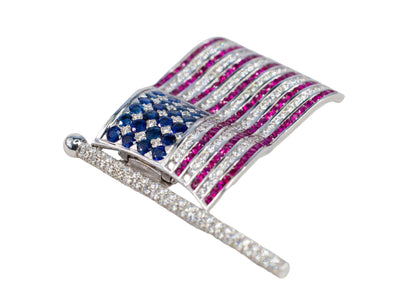 White Gold Gem-Set American Flag Brooch