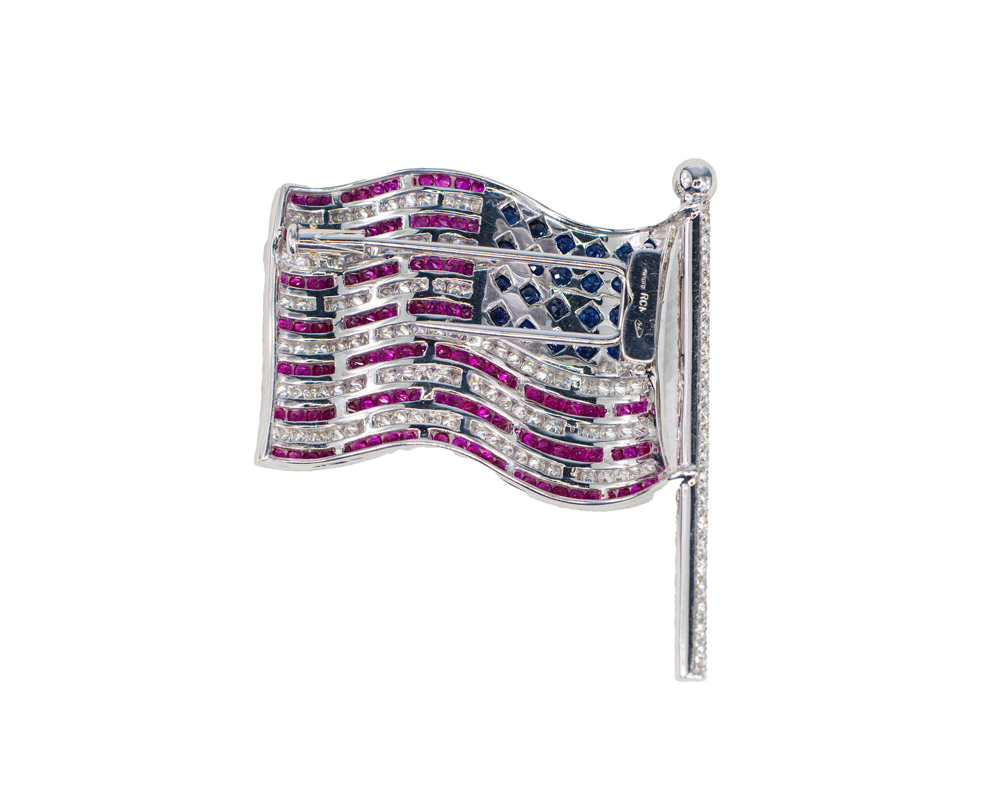 White Gold Gem-Set American Flag Brooch