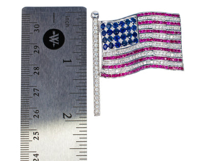 White Gold Gem-Set American Flag Brooch
