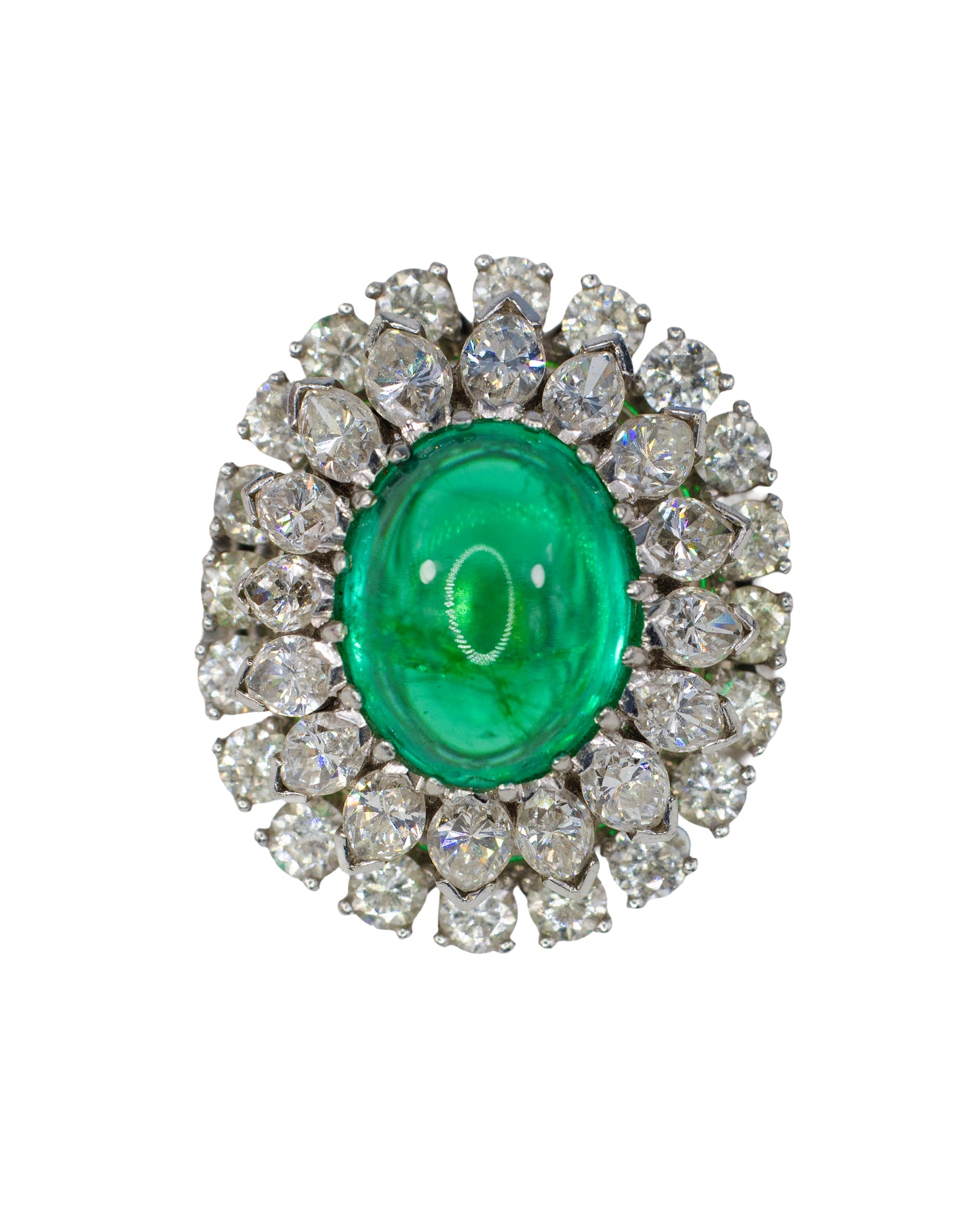 Cabochon Emerald and Diamond Double Halo Cocktail Ring
