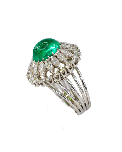 Cabochon Emerald and Diamond Double Halo Cocktail Ring