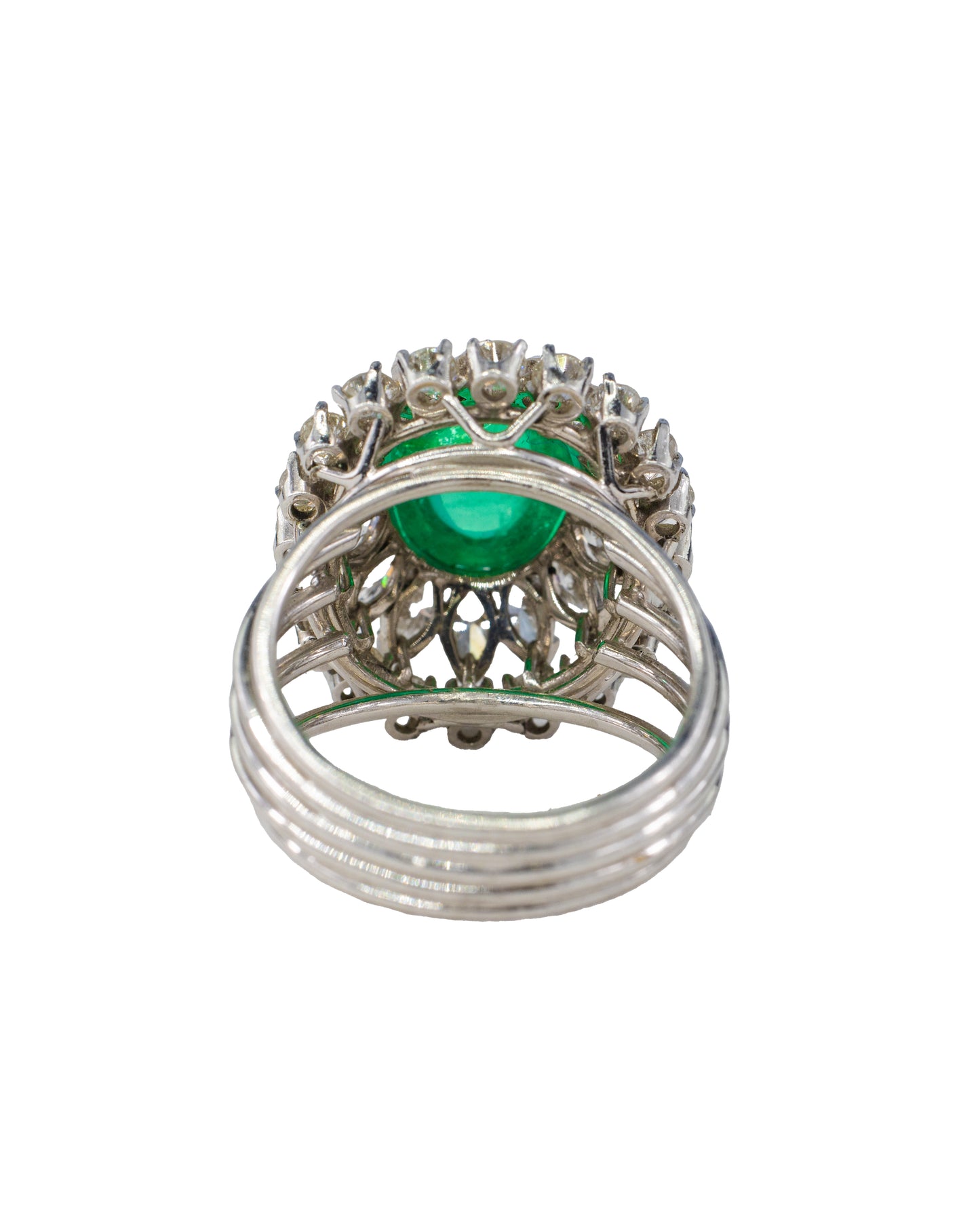 Cabochon Emerald and Diamond Double Halo Cocktail Ring