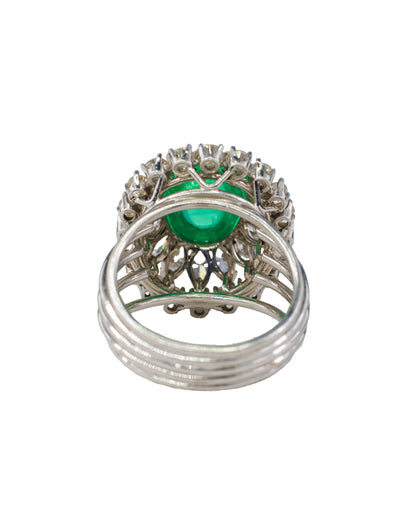 Cabochon Emerald and Diamond Double Halo Cocktail Ring