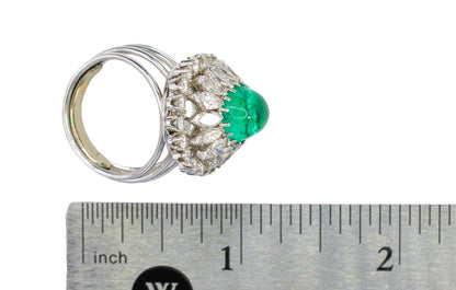 Cabochon Emerald and Diamond Double Halo Cocktail Ring