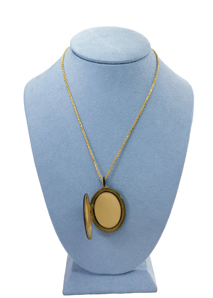 Yellow Gold, Black Onyx, and Seed Pearl Oval Locket Necklace