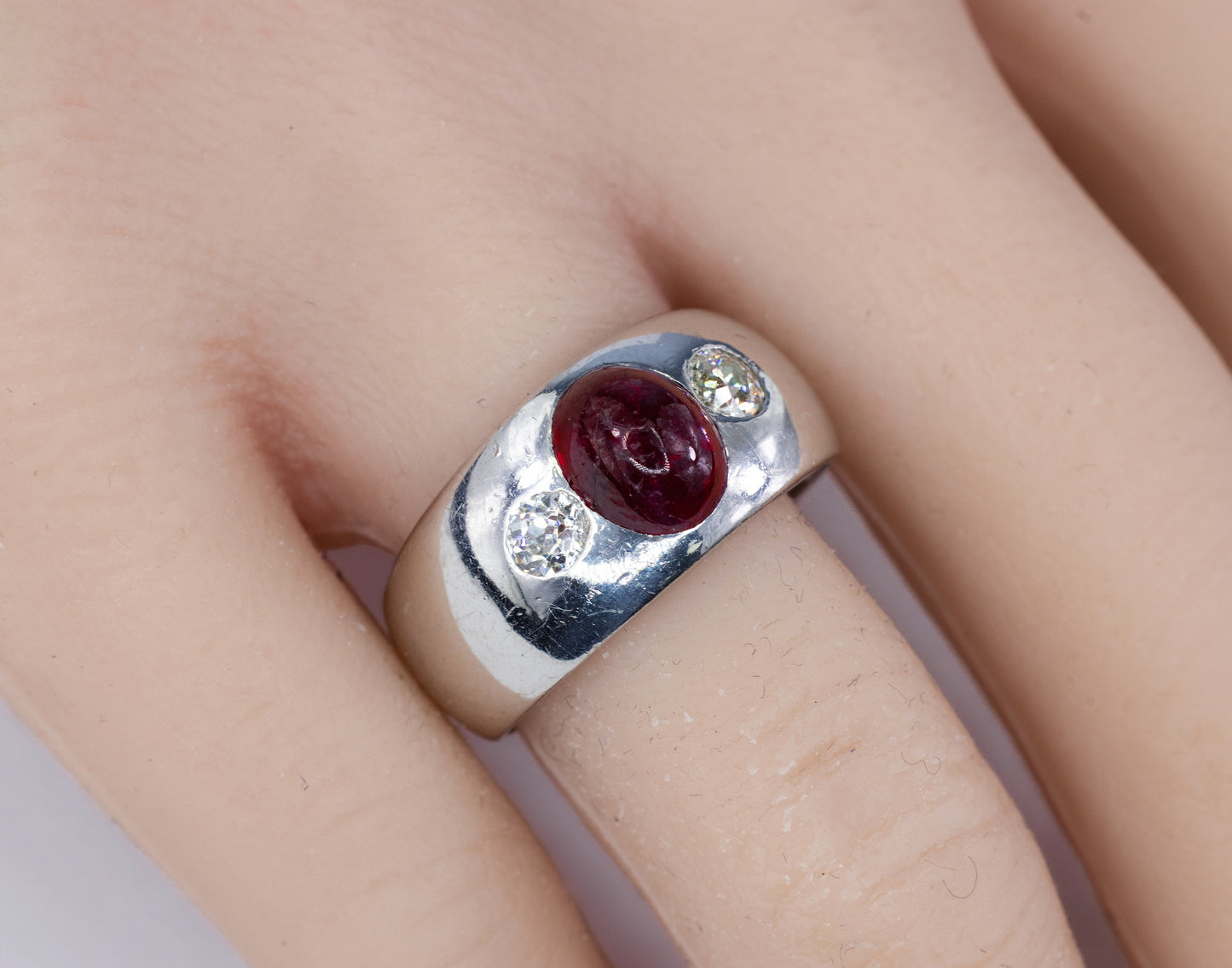 Cabochon Ruby & Diamond Men's Gypsy Ring
