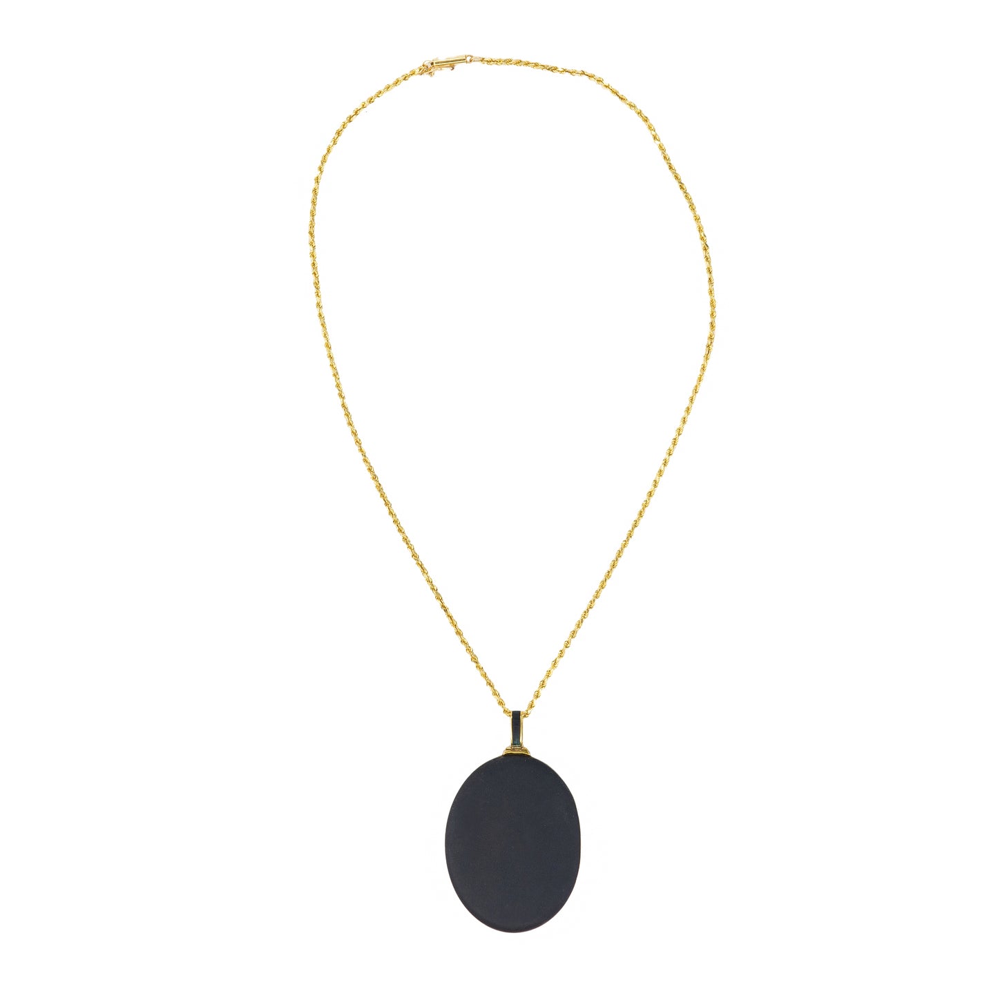 Yellow Gold, Black Onyx, and Seed Pearl Oval Locket Necklace