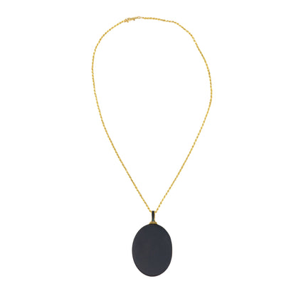 Yellow Gold, Black Onyx, and Seed Pearl Oval Locket Necklace