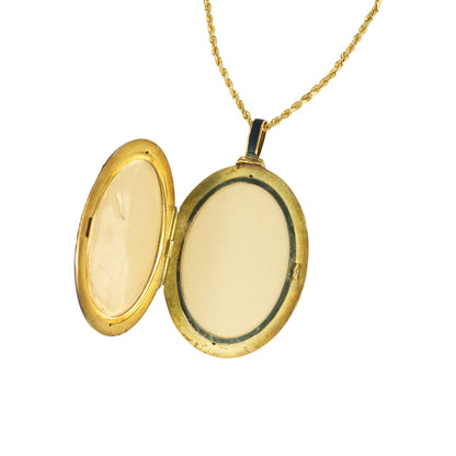 Yellow Gold, Black Onyx, and Seed Pearl Oval Locket Necklace