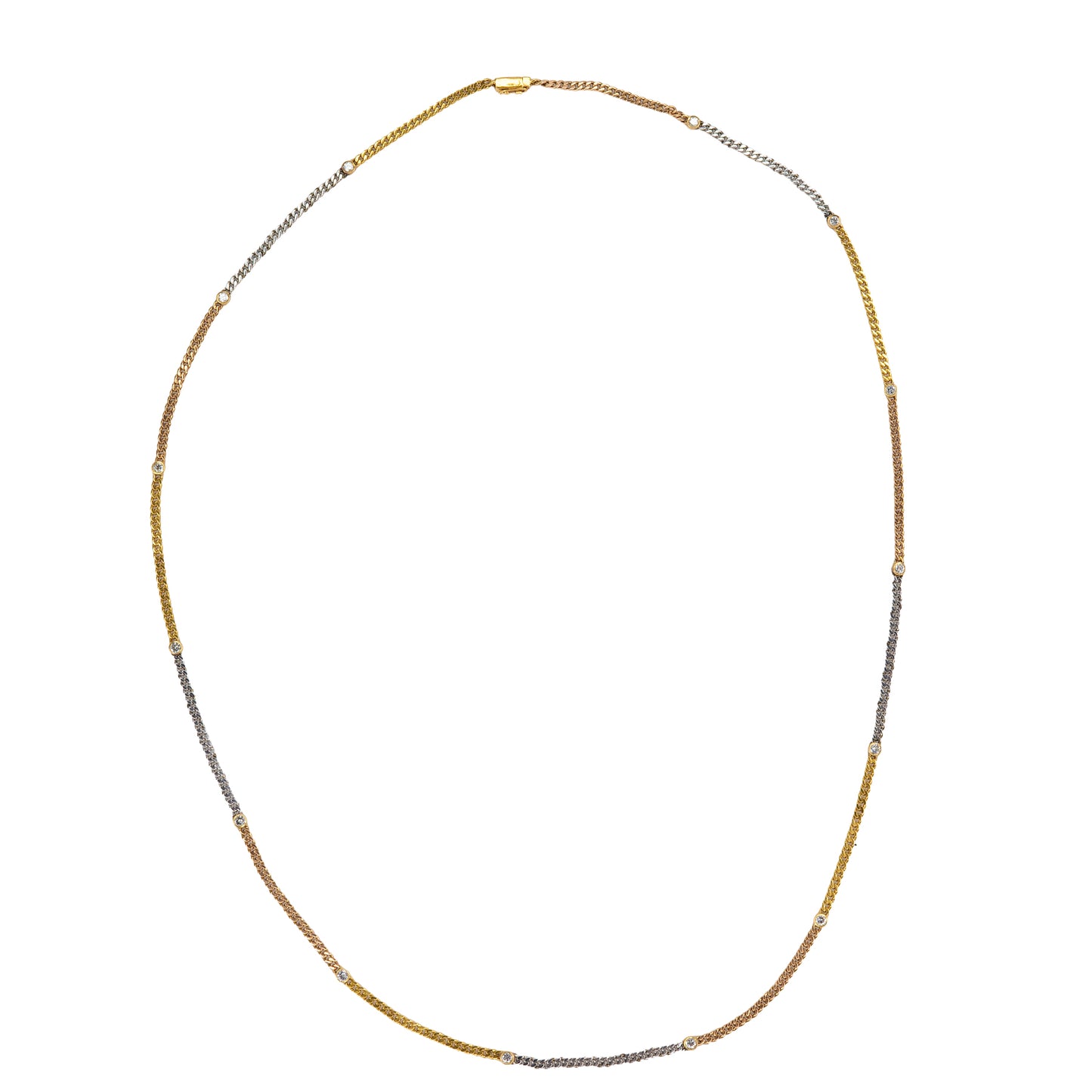 18K Tri Color Gold Diamond By the Yard Bezel Necklace