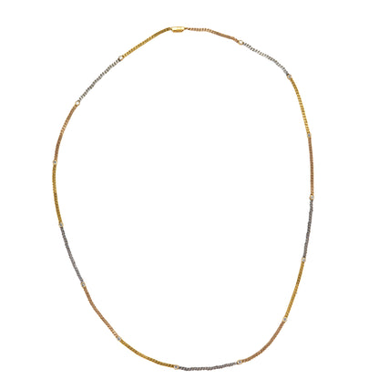 18K Tri Color Gold Diamond By the Yard Bezel Necklace