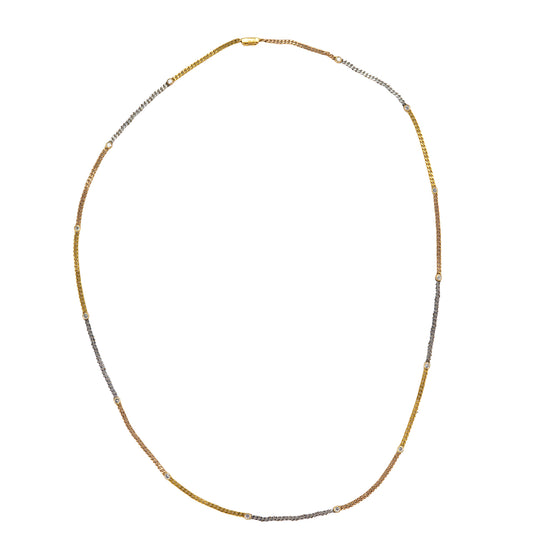18K Tri Color Gold Diamond By the Yard Bezel Necklace