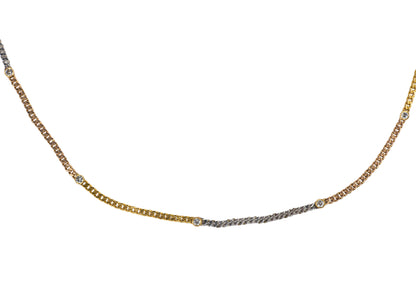 18K Tri Color Gold Diamond By the Yard Bezel Necklace